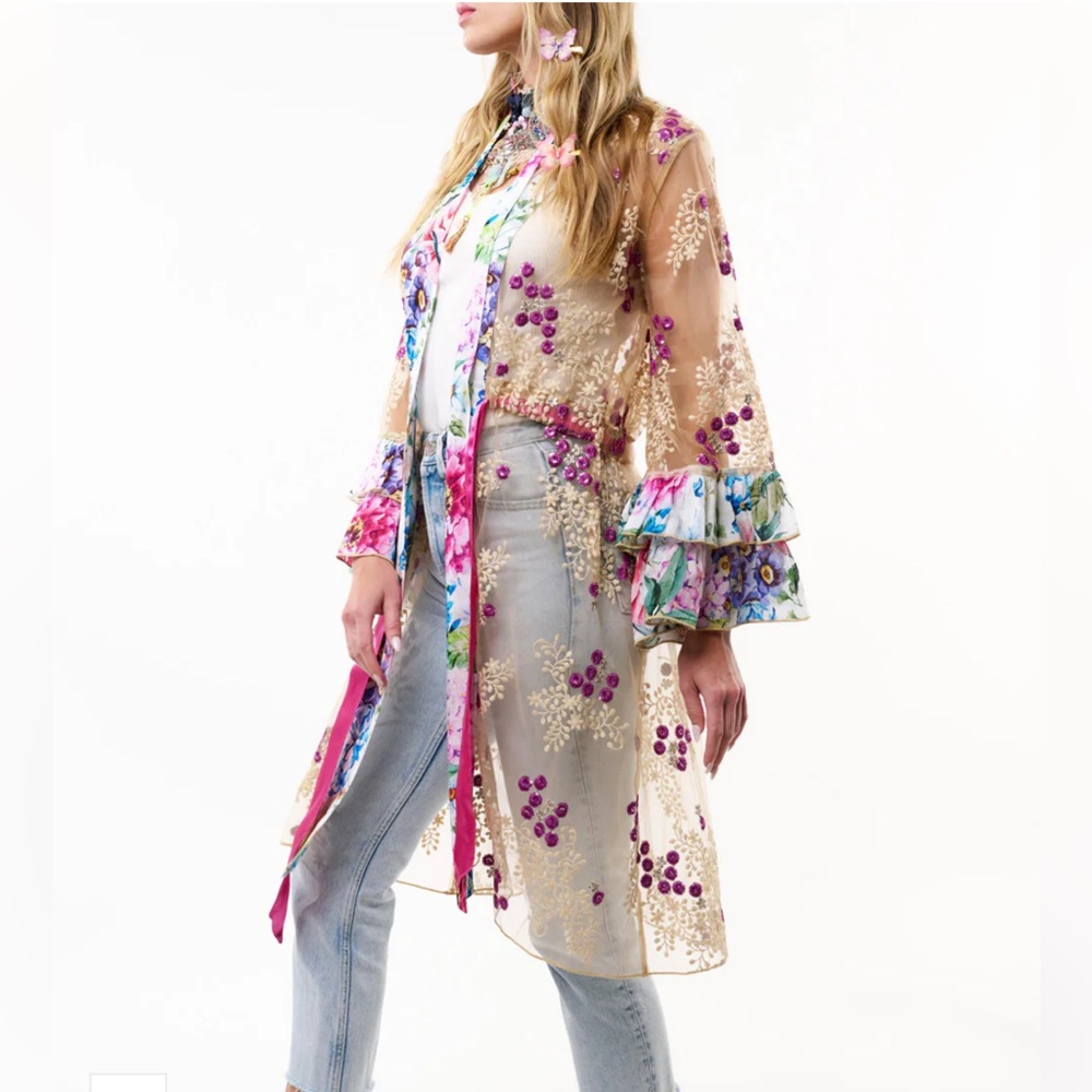 🆕 ARATTA IBIZA EMBELLISHED MESH KIMONO - Picture 5 of 14